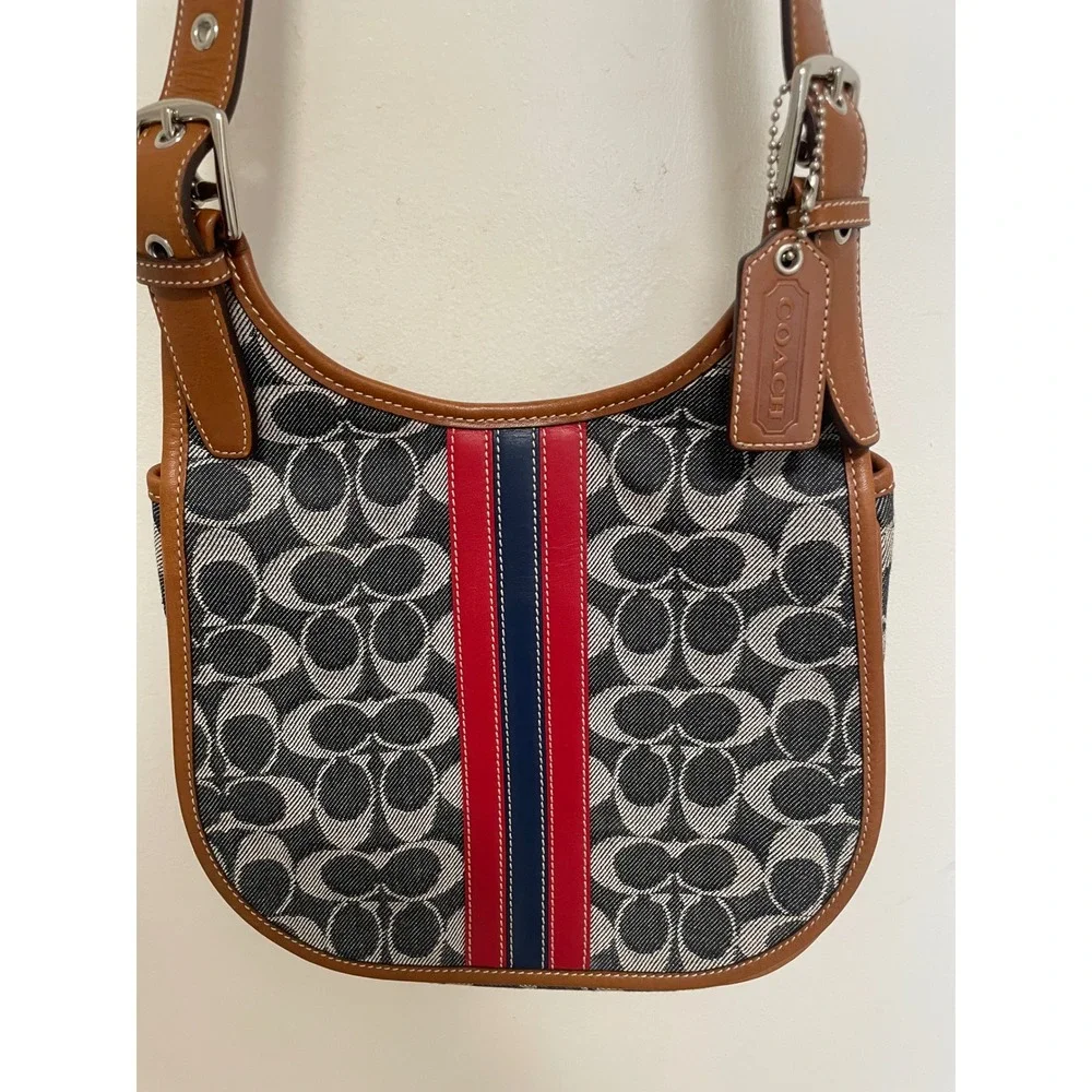 Vintage Coach Denim Hippie Flap Red Stripe 2003 RARE New in Box - Picture 3 of 9